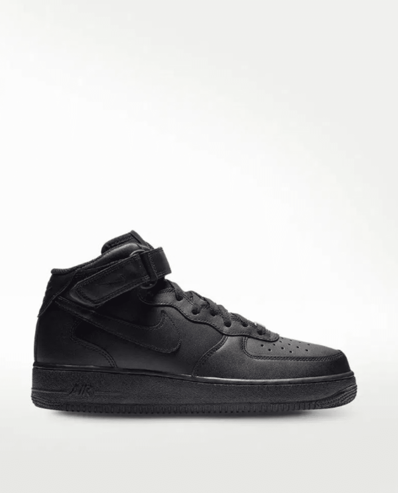 A black Nike Air Force 1 Mid '07 basketball shoe with a mesh upper and a leather sole.