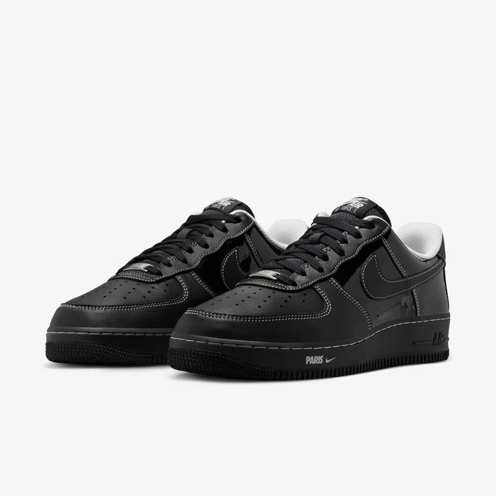 Nike Air Force 1 St. Barth style sneakers in classic black colorway with detailed stitching and sleek design.